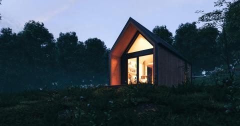 Une maison écologique, de nuit.